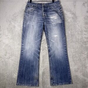 Diesel Jeans Men 33x31 Blue Hudson Relaxed Loose Fit Bootcut Distressed Denim